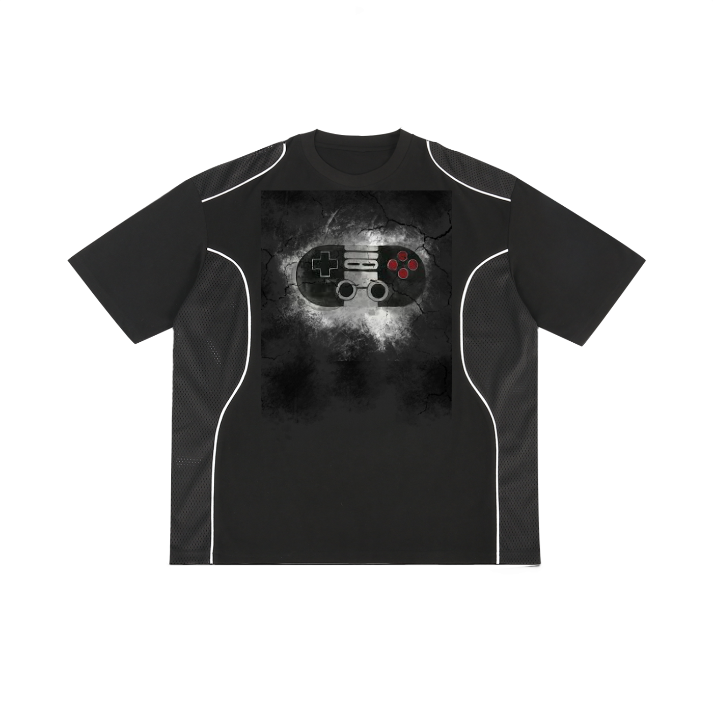 Contrast Piped Panel Controller Graphic T-Shirt