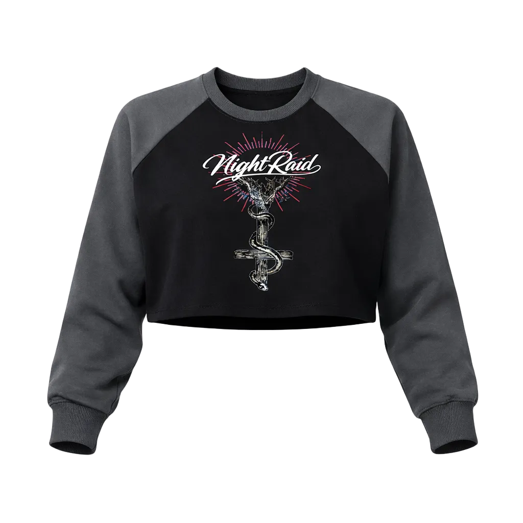 NightRaid Serpent Sigil Raw Hem Cropped Crew