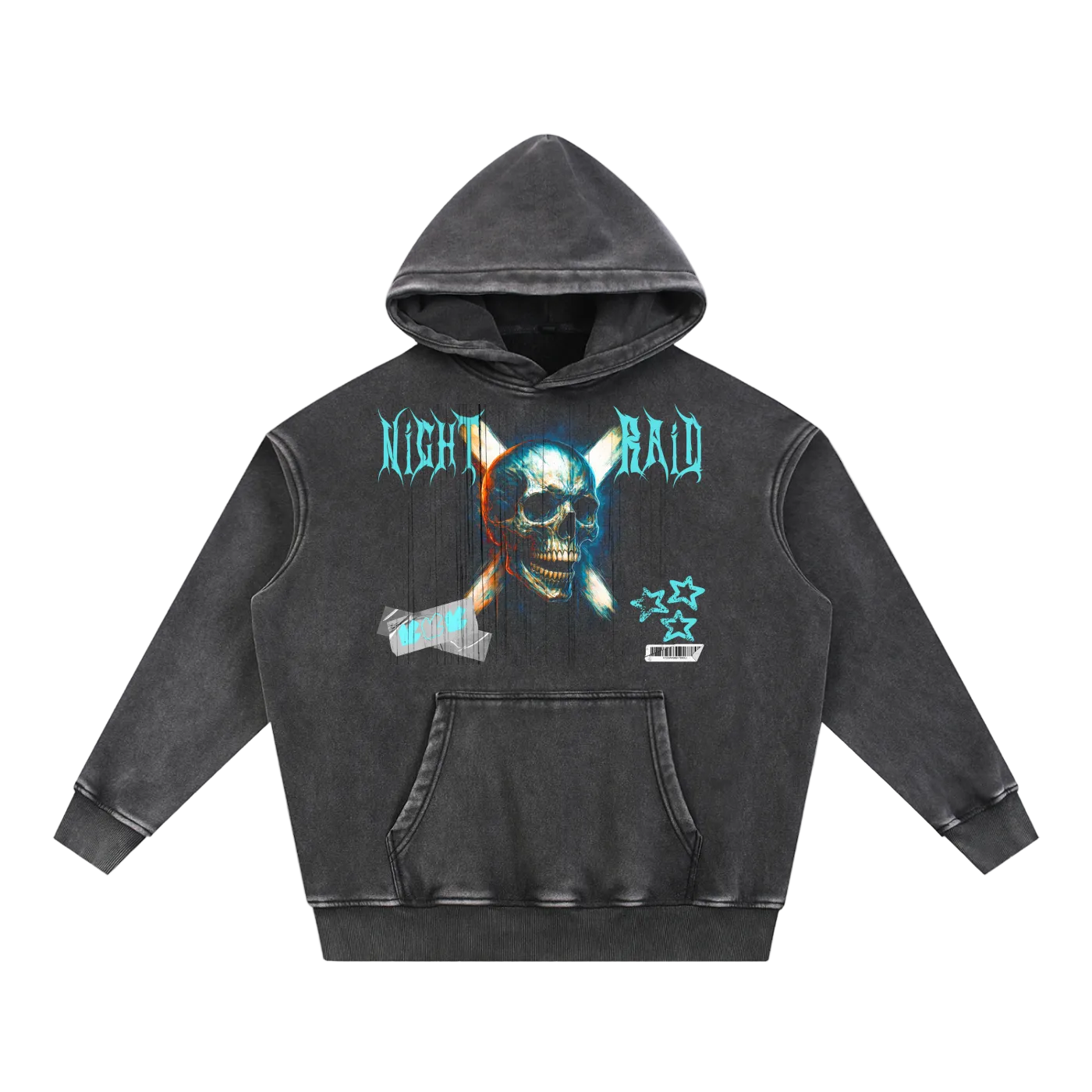 Oversized Wash Hoodie – Skull Graphic Distressed Pullover