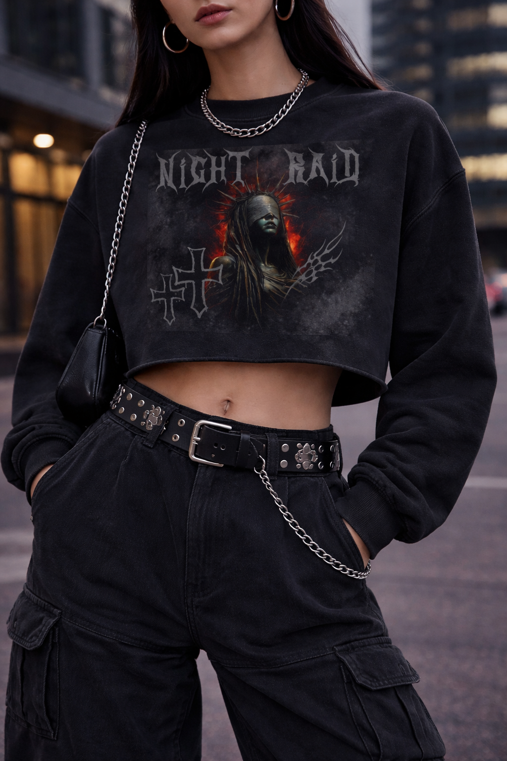Snow Washed Graphic Raw Edge Cropped Sweatshirt