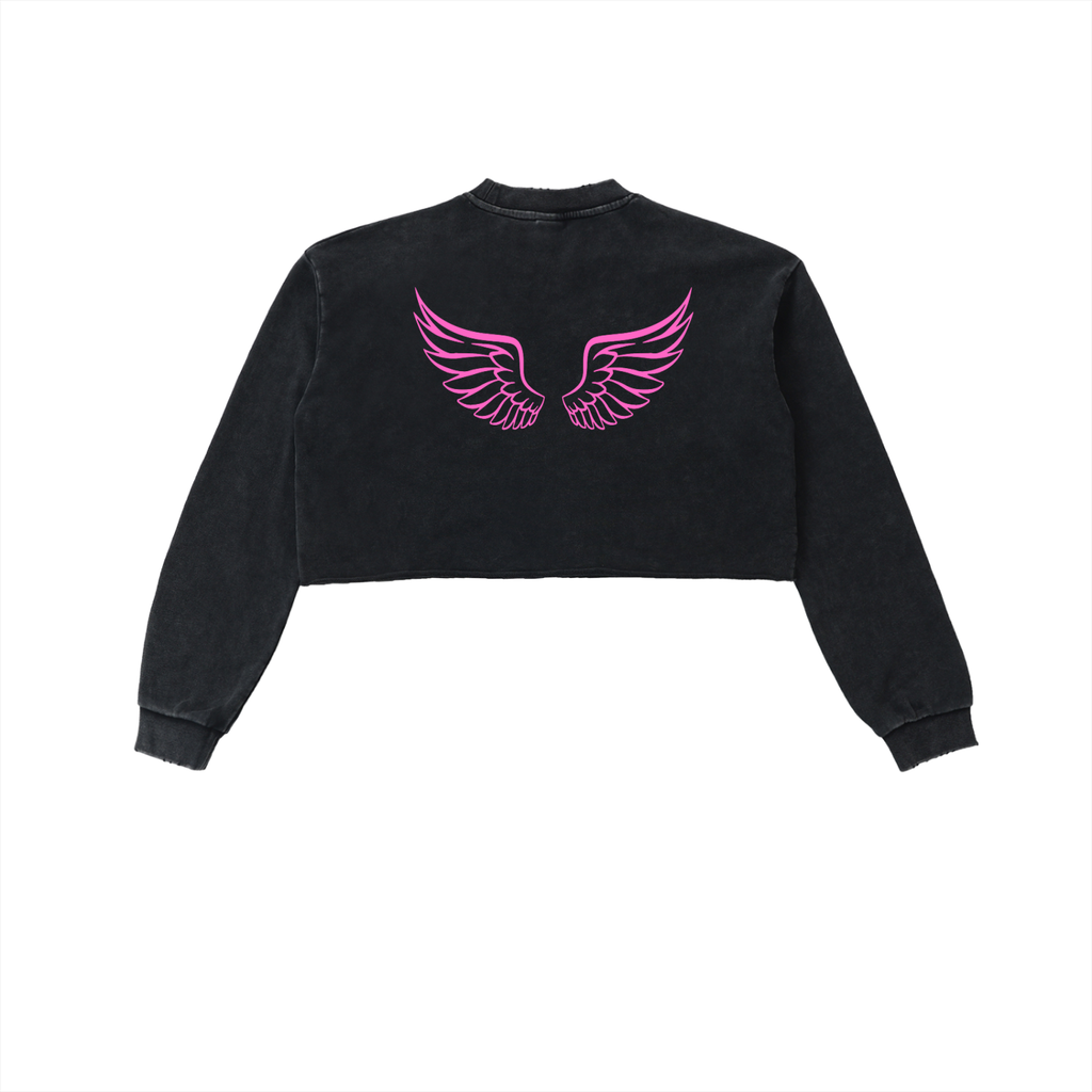 Snow Washed Graphic Raw Edge Cropped Sweatshirt