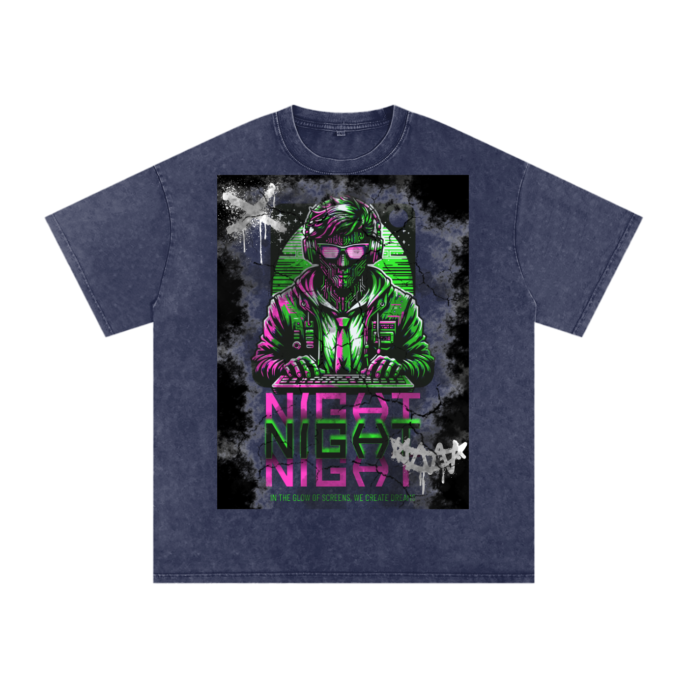 Snow Washed Gamer Night Oversized T-Shirt