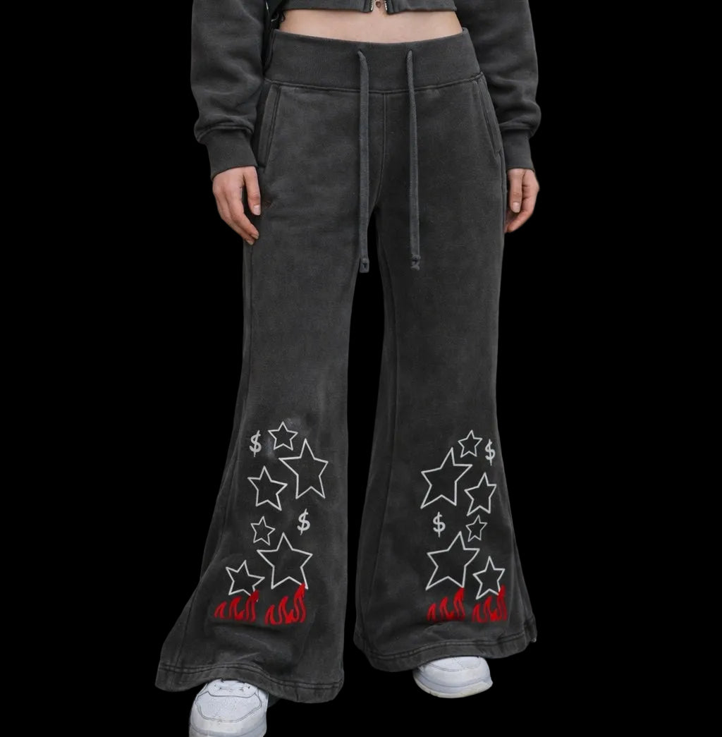 Vintage Washed Flared Fleece Pants