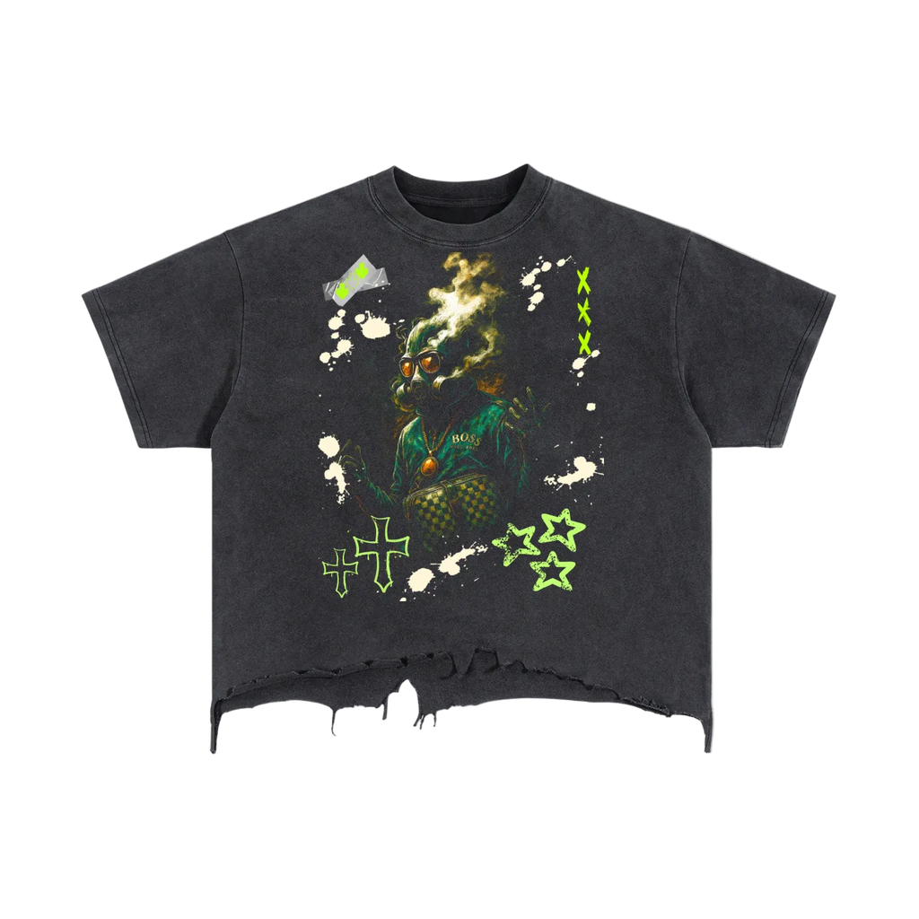 Vintage Wash Graphic Distressed Hem T-Shirt