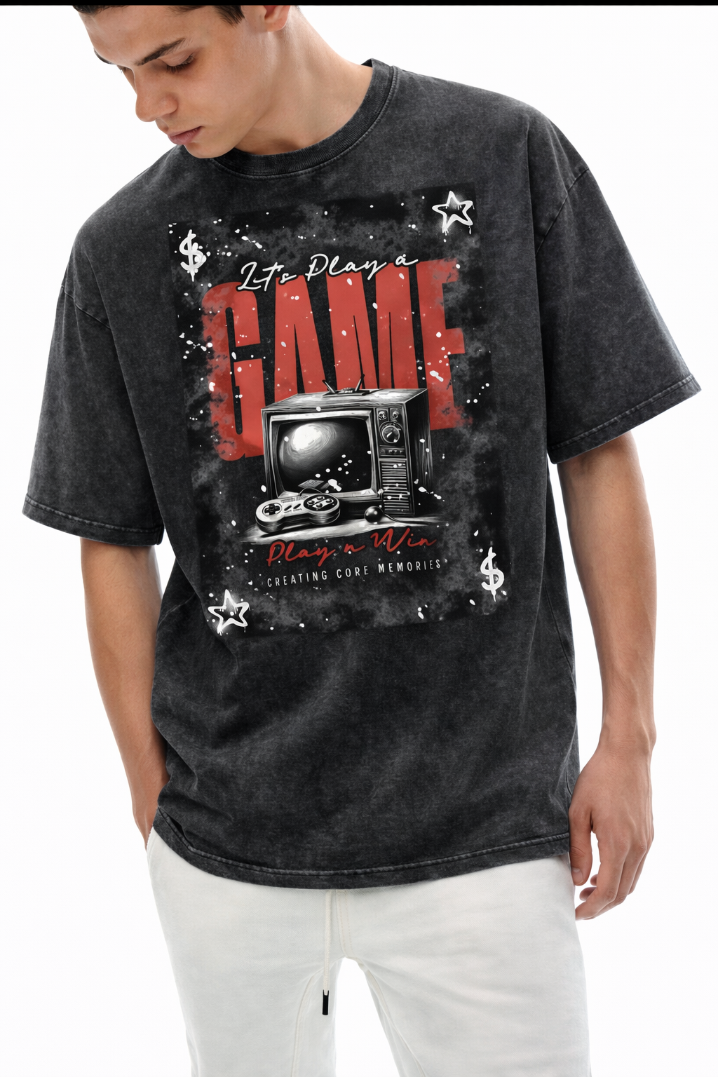 Snow Washed Retro Game Oversized T-Shirt