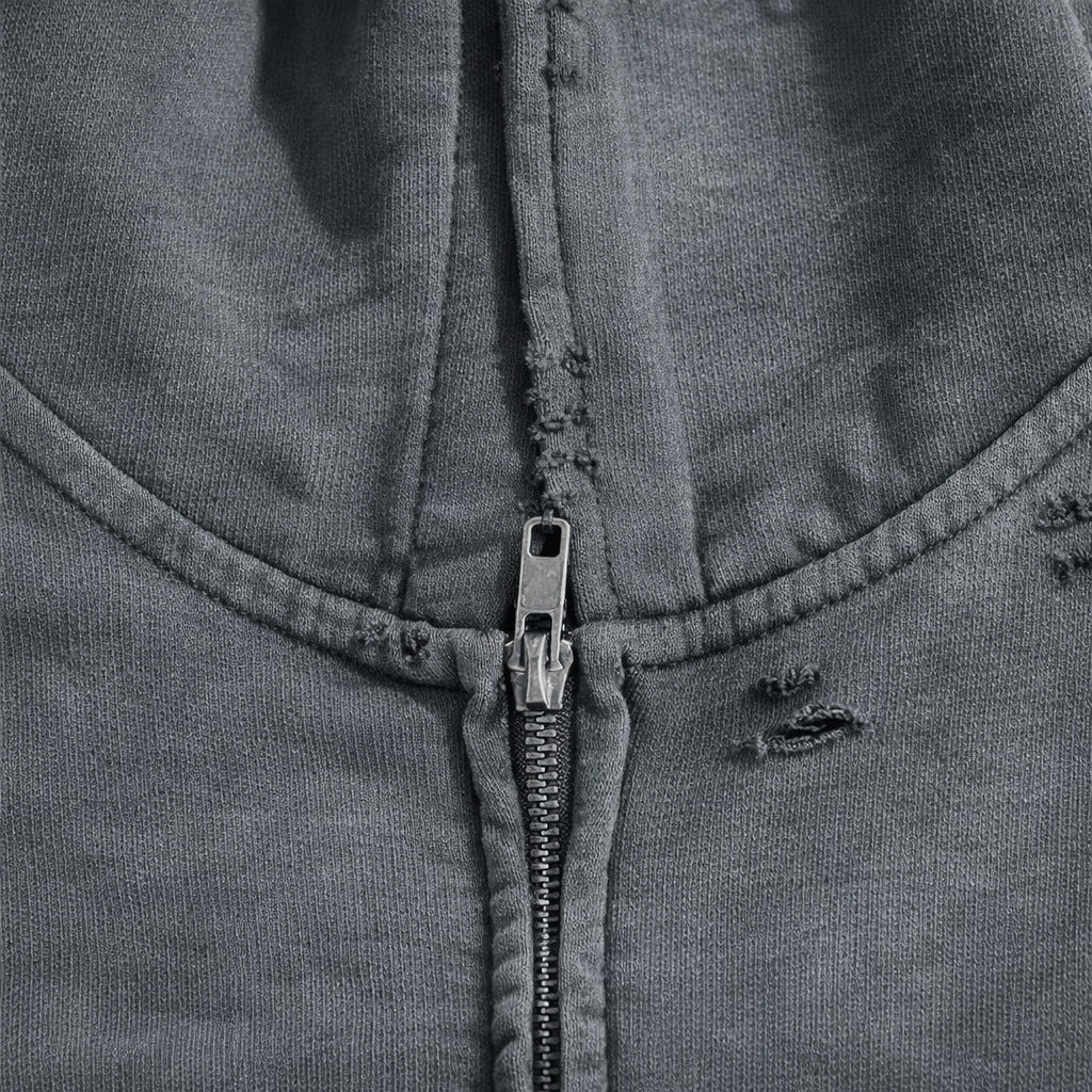 NightRaid “Crimson Monarch” Vintage Distressed Zip Hoodie