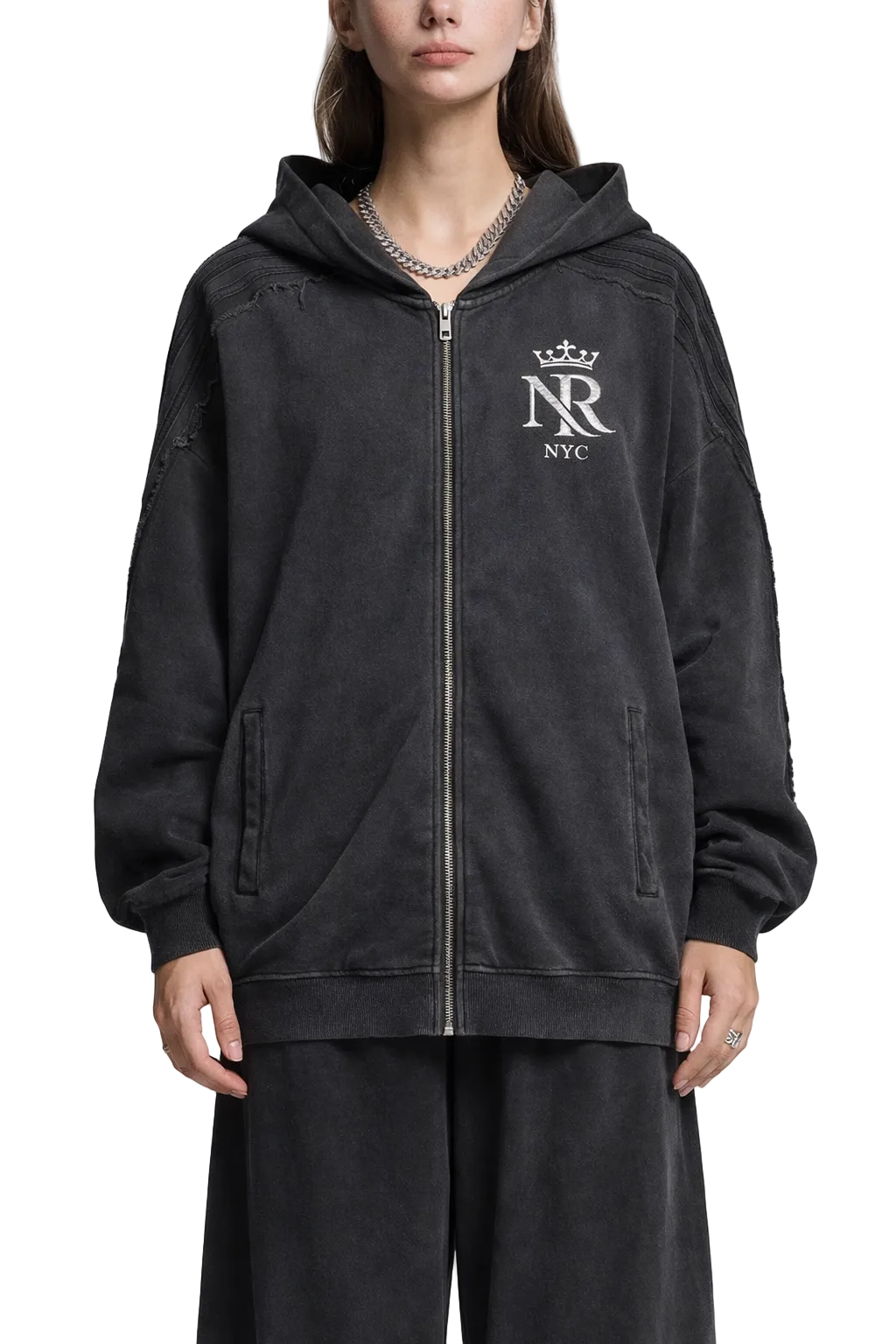NightRaid “Midnight System” Snow Washed Zip Hoodie