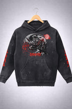 Dark Aesthetic Samurai Graphic Pullover Acid Wash