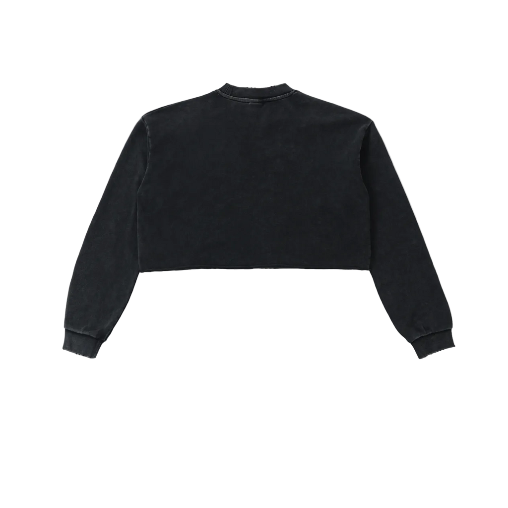 Snow Washed Graphic Raw Edge Cropped Sweatshirt