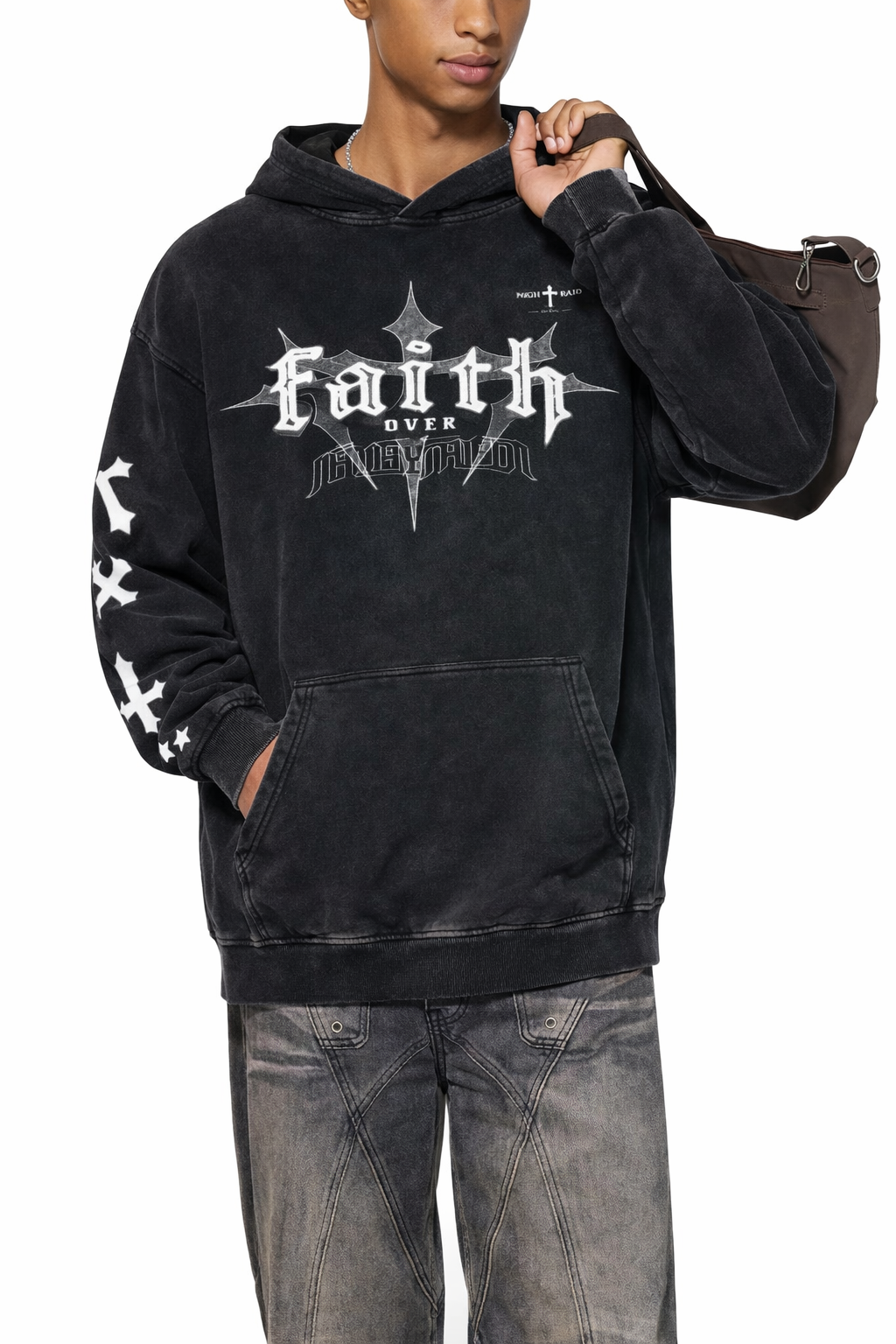 “Faith” Washed Black Vintage Hoodie