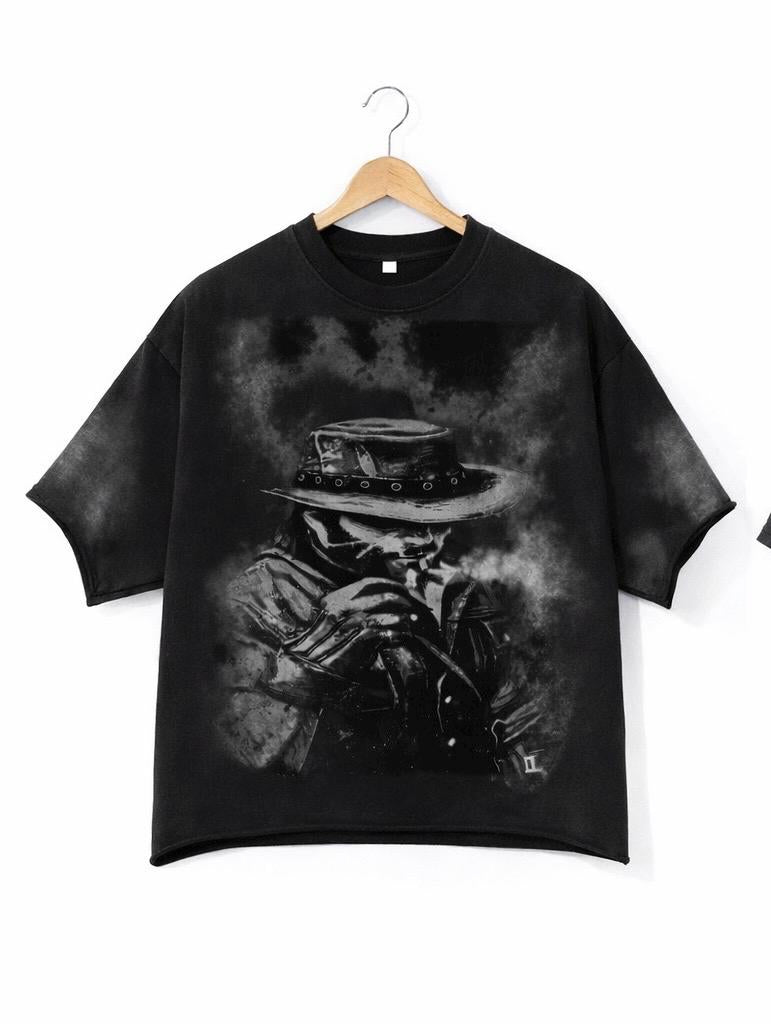Western Outlaw Dark Cowboy Vintage Washed Oversized Tee