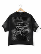 Western Outlaw Dark Cowboy Vintage Washed Oversized Tee