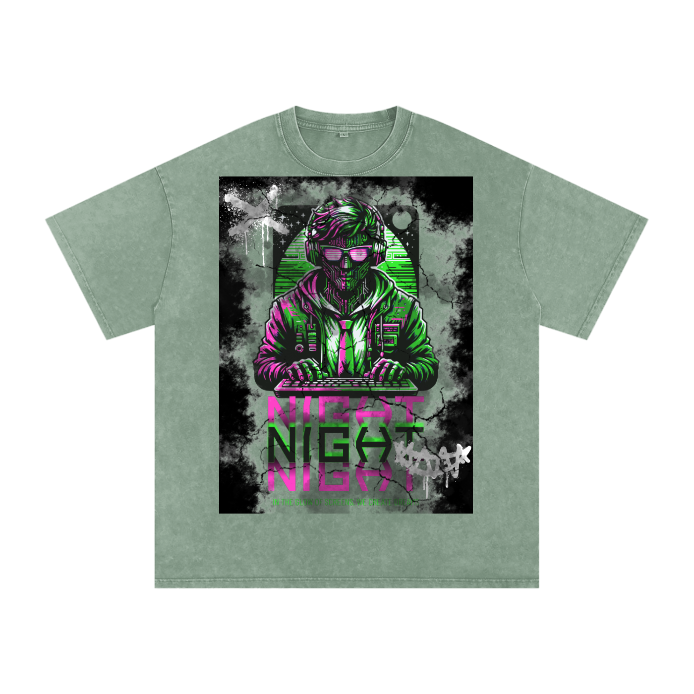 Snow Washed Gamer Night Oversized T-Shirt