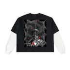 Samurai Graphic Layered Contrast Sleeve T-Shirt