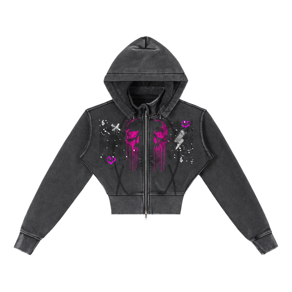 Vintage Washed Cropped Fleece Hoodie