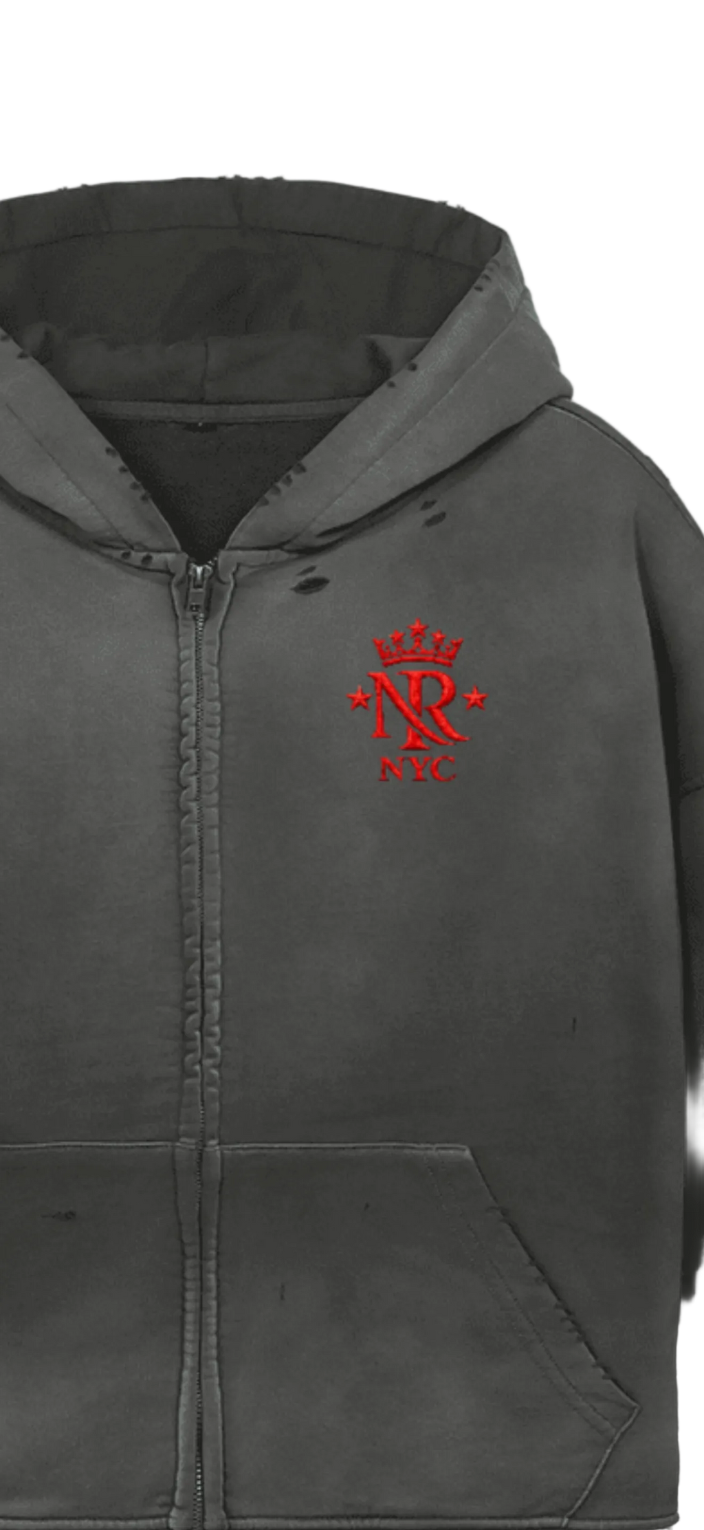 NightRaid “Crimson Monarch” Vintage Distressed Zip Hoodie