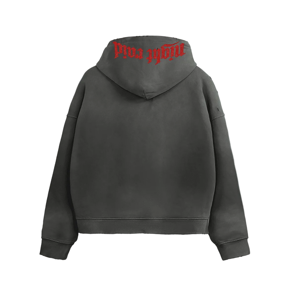 NightRaid “Crimson Monarch” Vintage Distressed Zip Hoodie