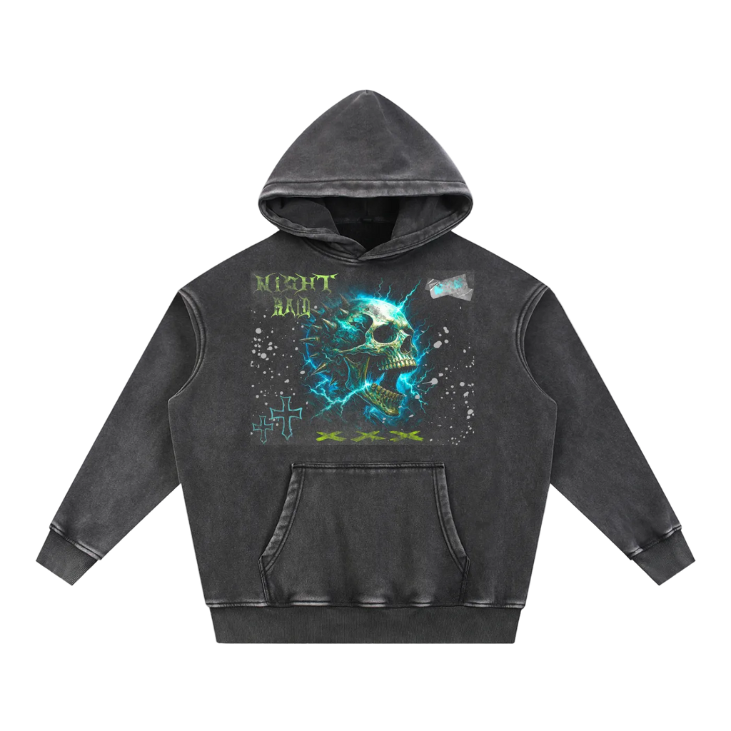 Oversized Wash Hoodie – Skull Graphic Distressed Pullover