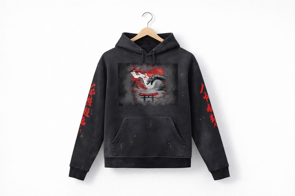 Japanese Samurai Dragon Hoodie With Symbol On Sleeve