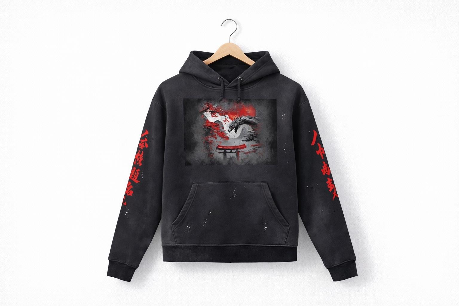 Japanese Samurai Dragon Hoodie With Symbol On Sleeve