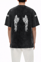 Snow Washed Angel And Wings Graphic Oversized T-Shirt