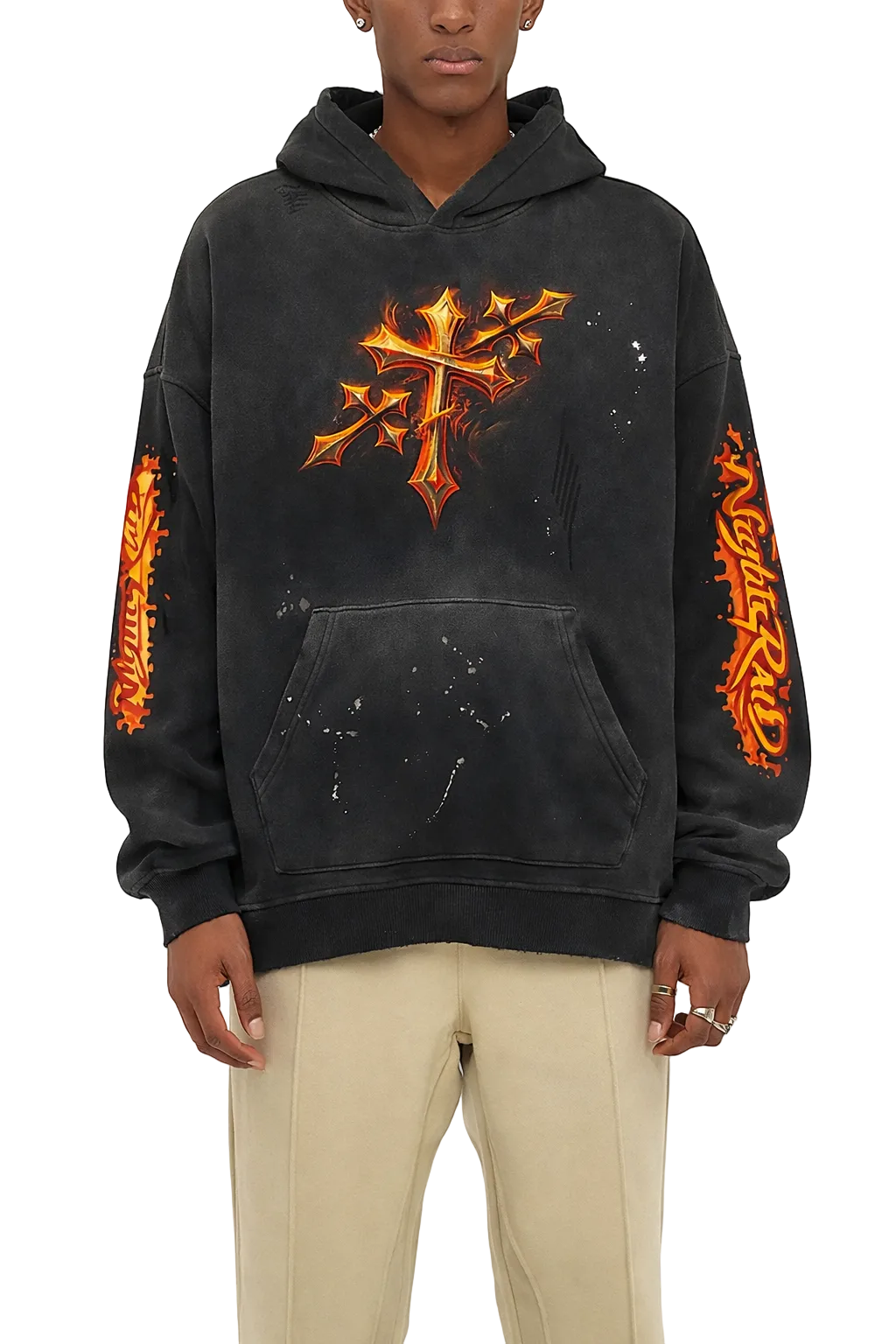 NightRaid “Infernal Cross” Heavyweight Vintage Washed Hoodie