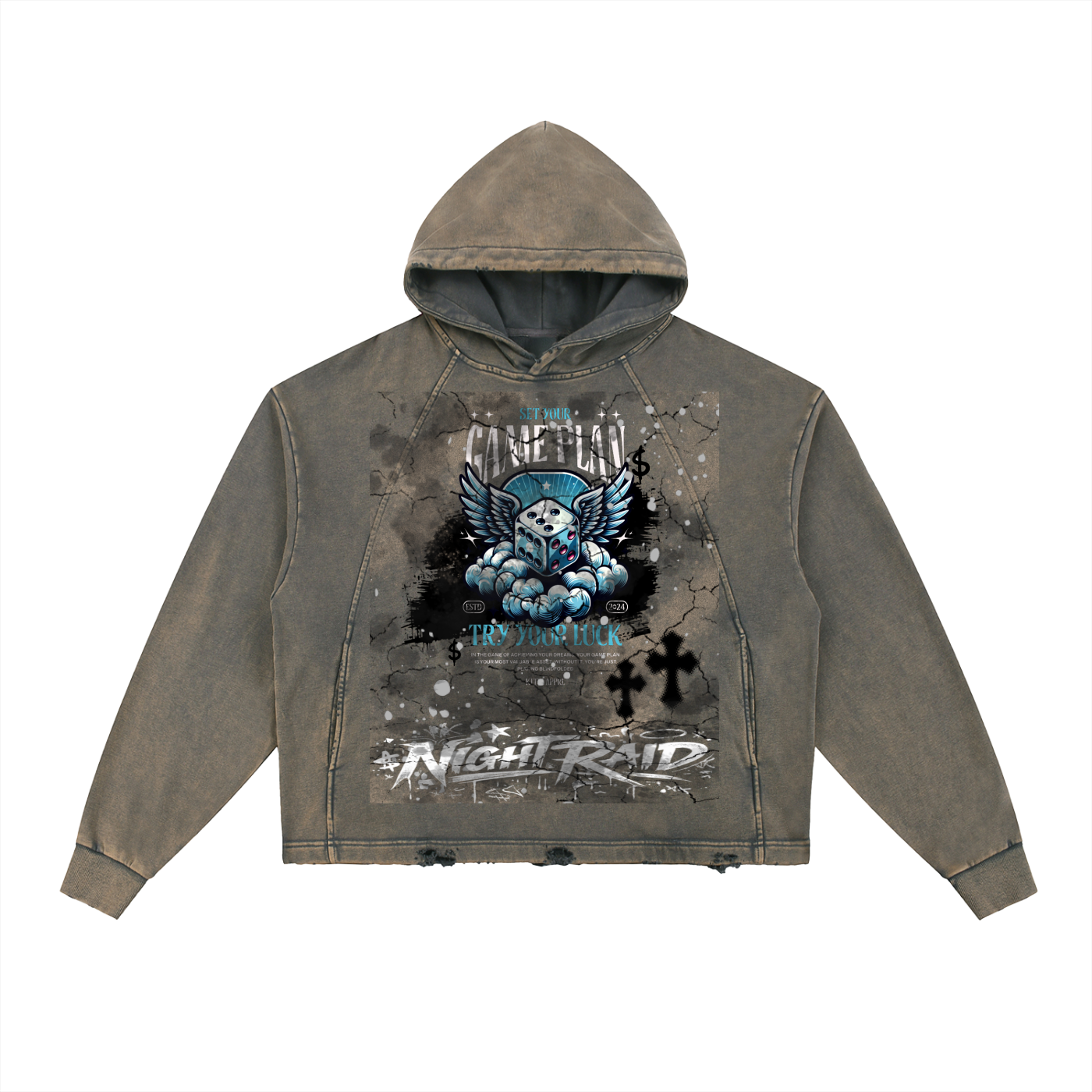 Vintage Washed Frayed-Hem Hoodie