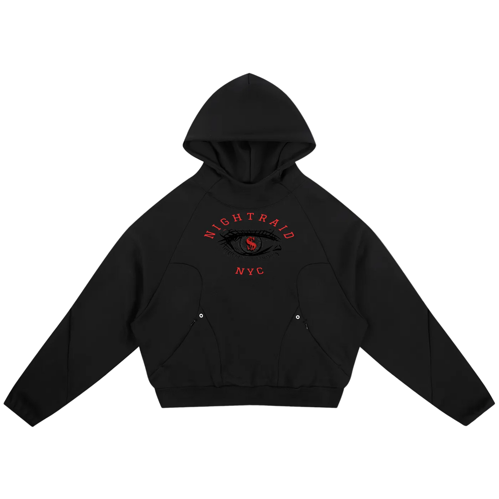 NightRaid “Red Vision” Architectural Curved Panel Raglan Hoodie