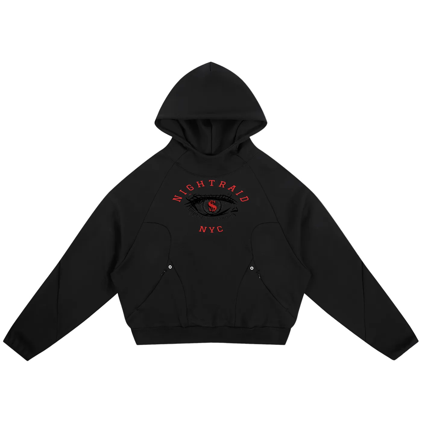 NightRaid “Red Vision” Architectural Curved Panel Raglan Hoodie