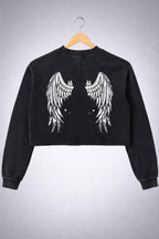 Gothic Samurai Moon Graphic Cropped Sweatshirt, Dark Aesthetic