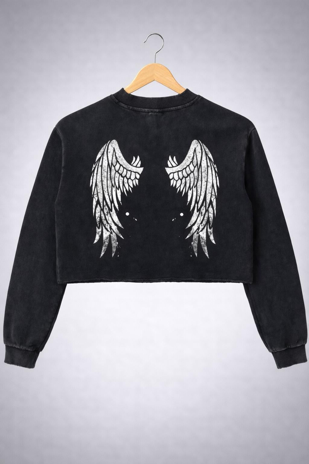 Gothic Samurai Moon Graphic Cropped Sweatshirt, Dark Aesthetic