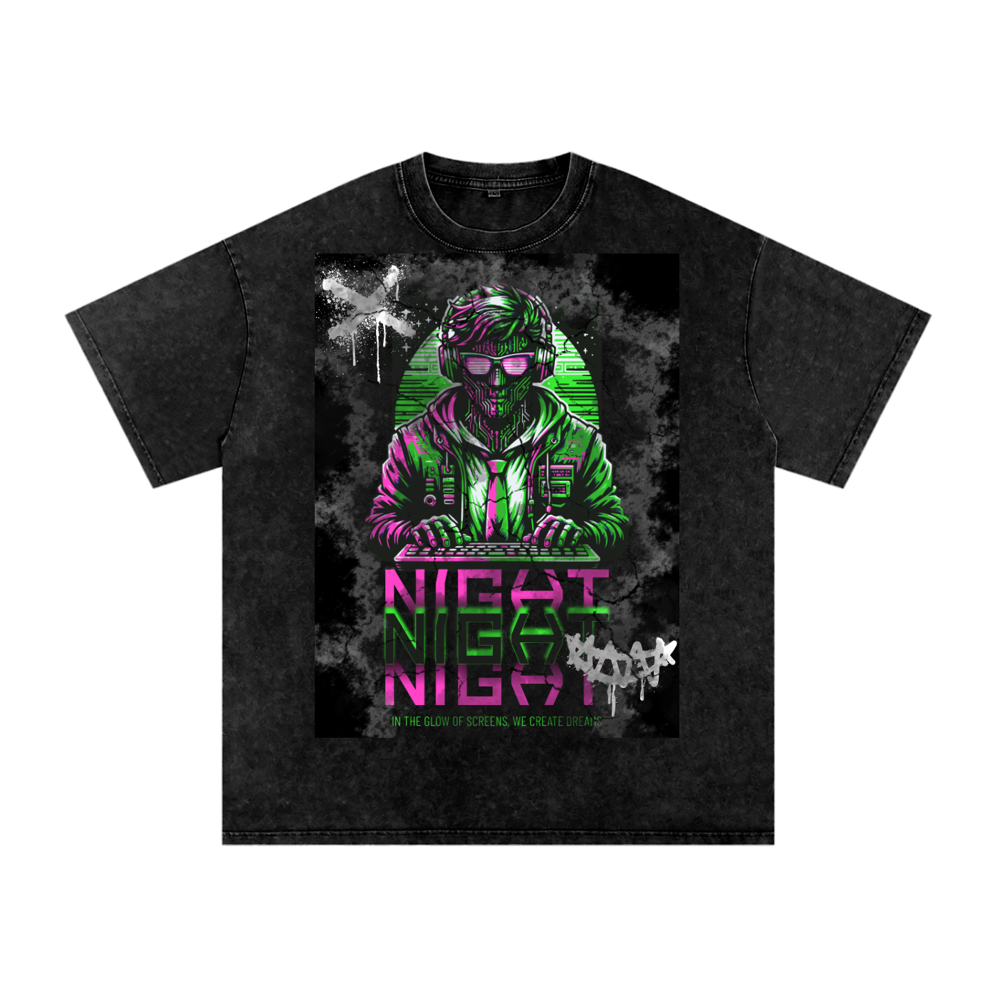 Snow Washed Gamer Night Oversized T-Shirt