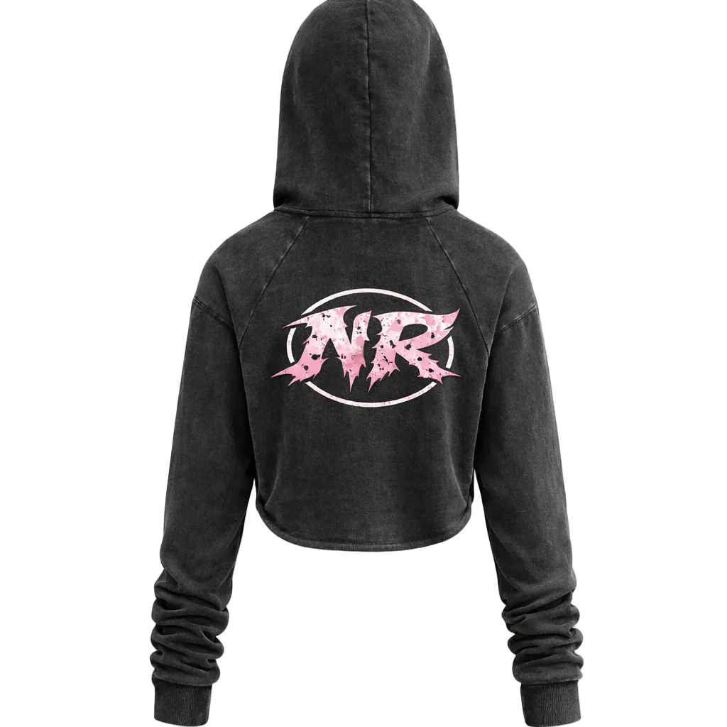NightRaid “Nocturne Script” Vintage Washed Cropped Hoodie