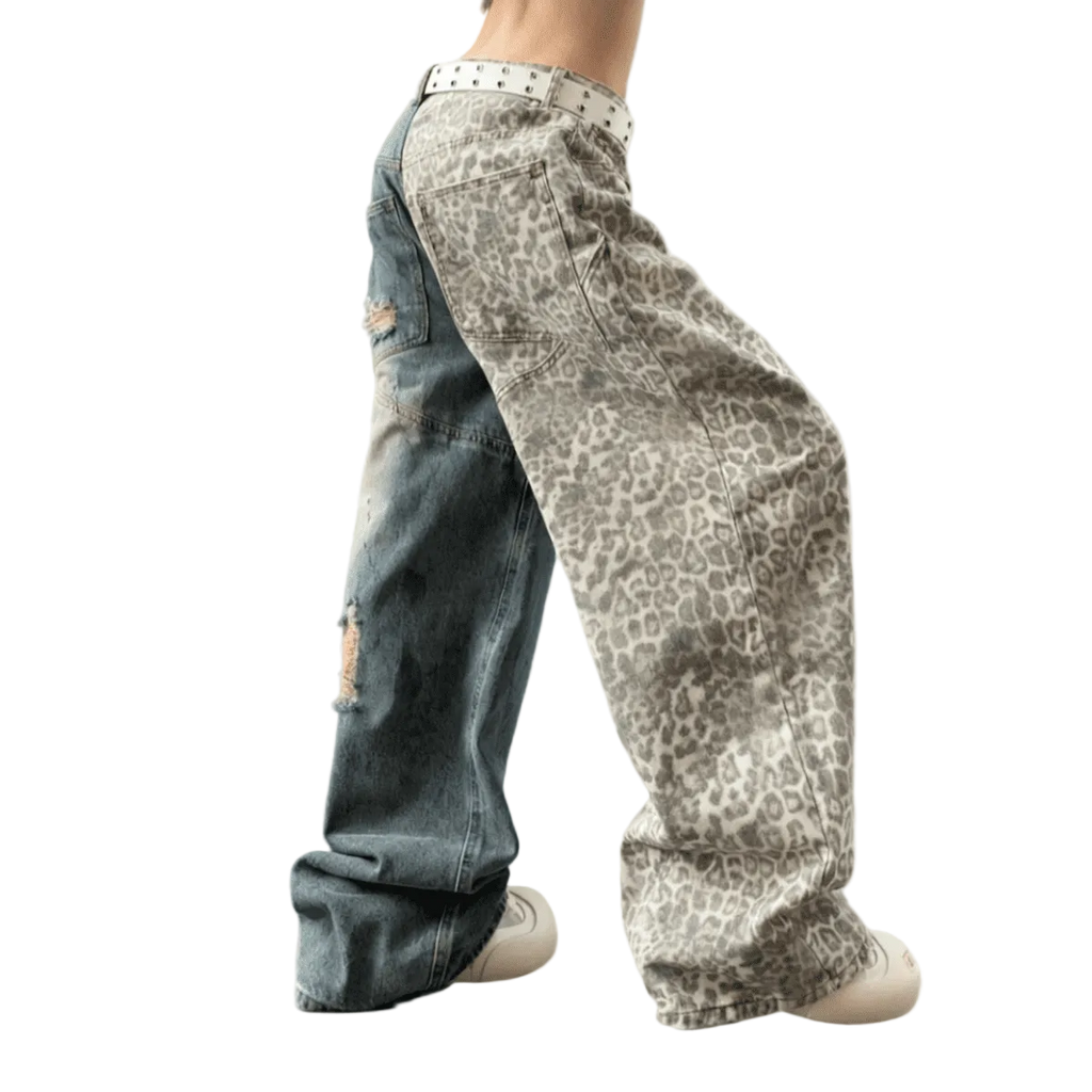 NightRaid “Split Instinct” Unisex Distressed Wide Leg Denim