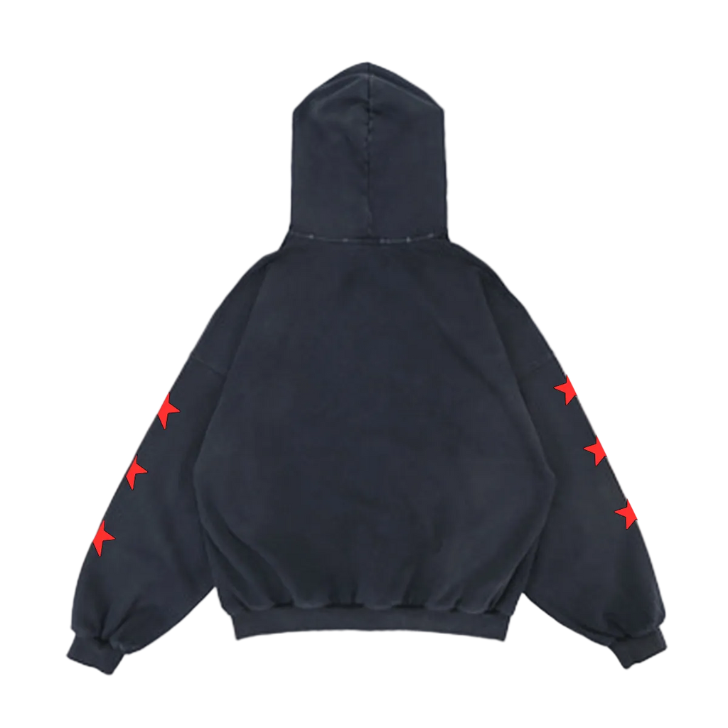 NightRaid “Inferno Stars” Reverse Pocket Design Distressed Hoodie
