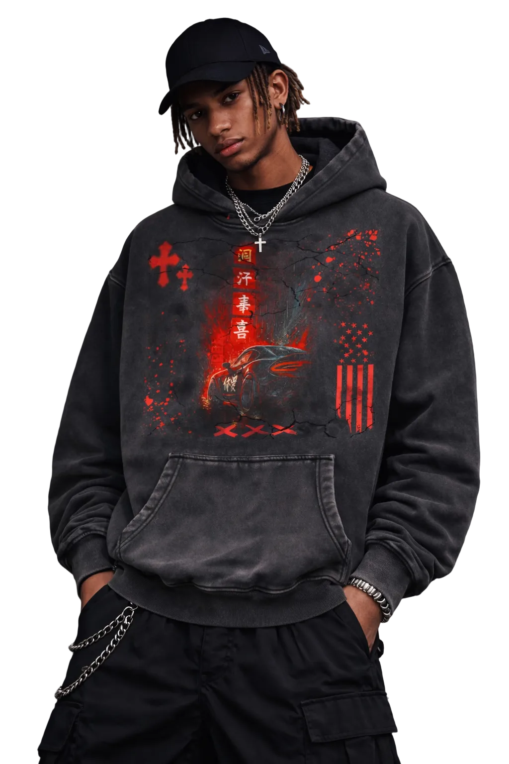 Oversized Vintage Hoodie – Distressed Heavyweight Pullover