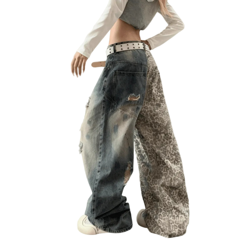 NightRaid “Split Instinct” Unisex Distressed Wide Leg Denim