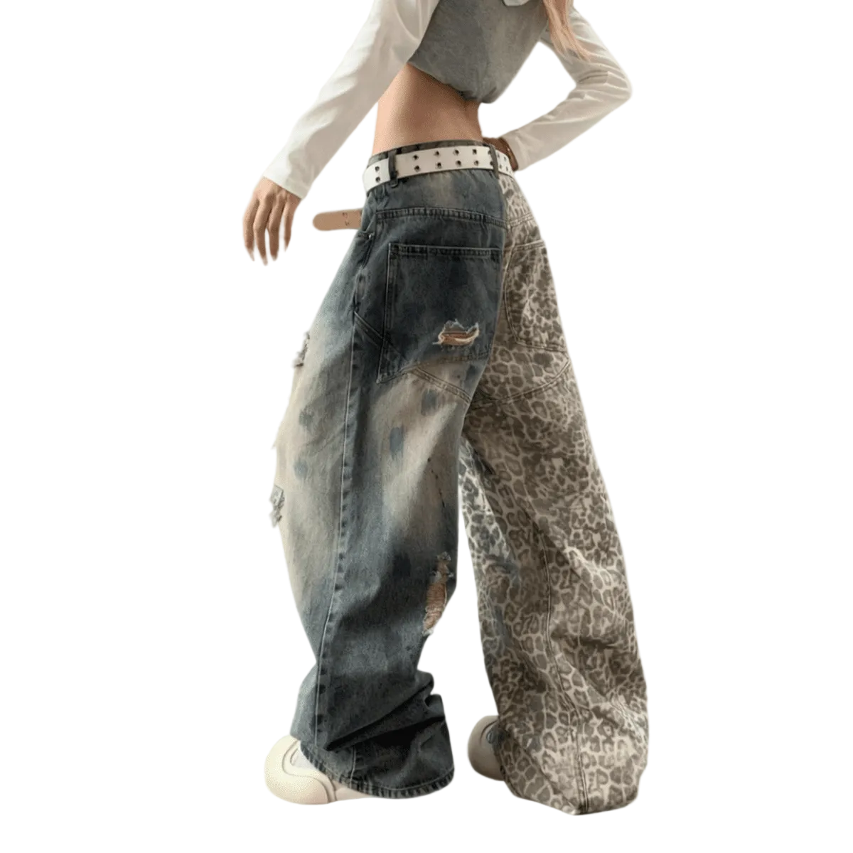 NightRaid “Split Instinct” Unisex Distressed Wide Leg Denim