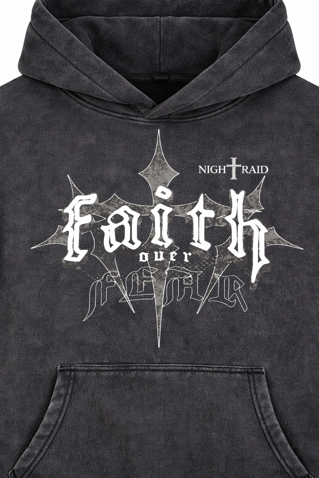 NightRaid “Faith Over Fear” Heavyweight Snow Wash Hoodie