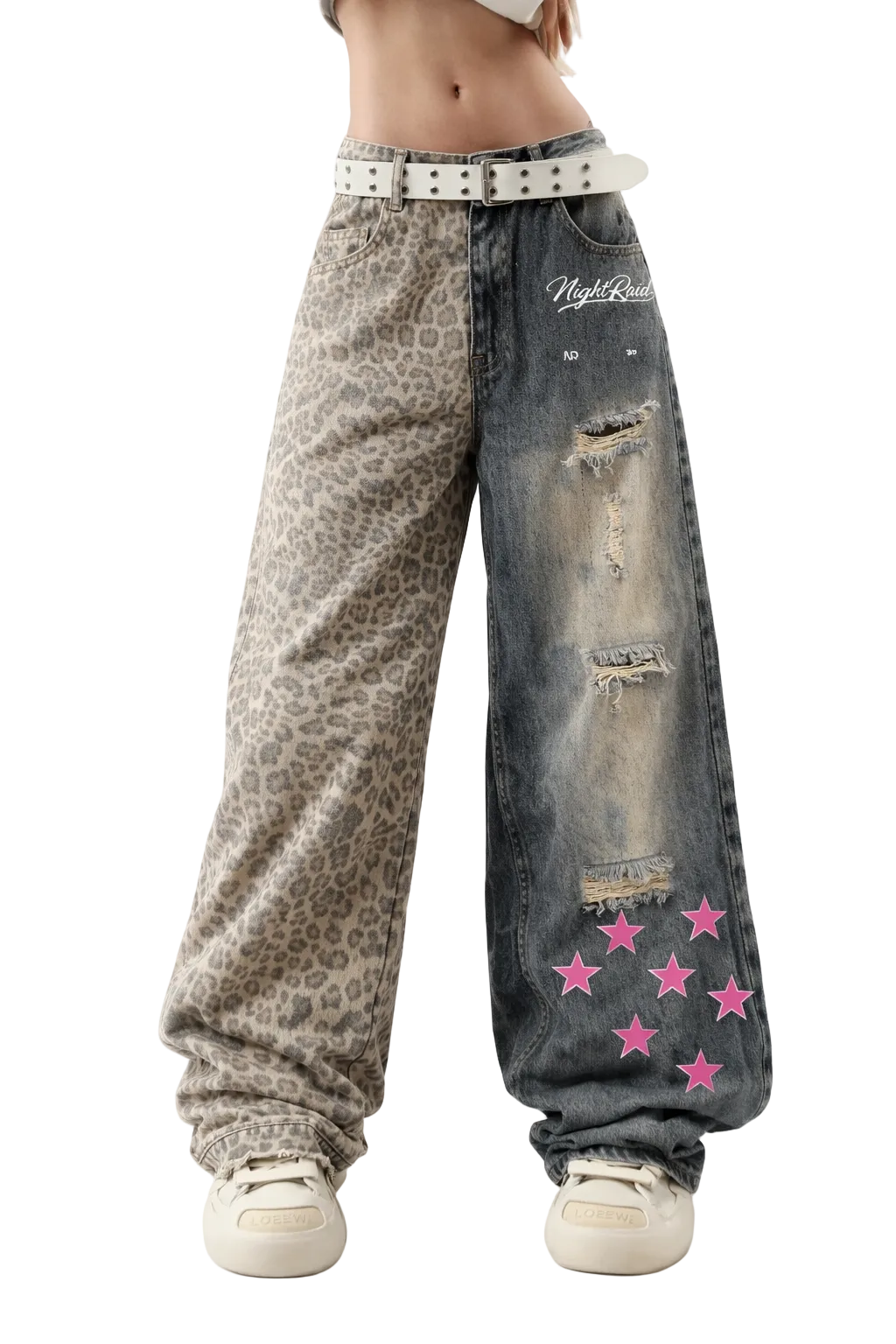 NightRaid “Split Instinct” Unisex Distressed Wide Leg Denim