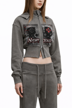 Gamer Girl Cropped Zip Up Hoodie Vintage Washed