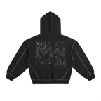 Contrast-Stitched Boxy Military Graphic Fleeced Hoodie