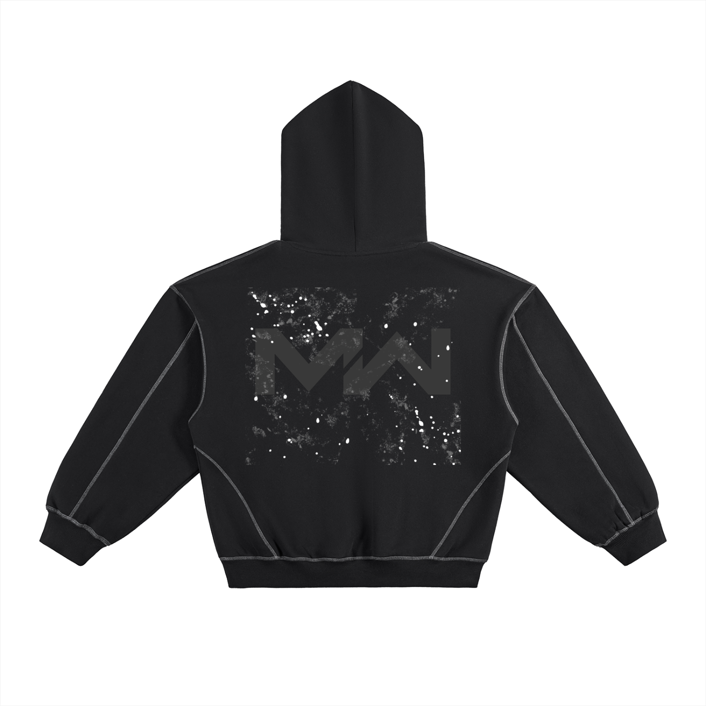 Contrast-Stitched Boxy Military Graphic Fleeced Hoodie