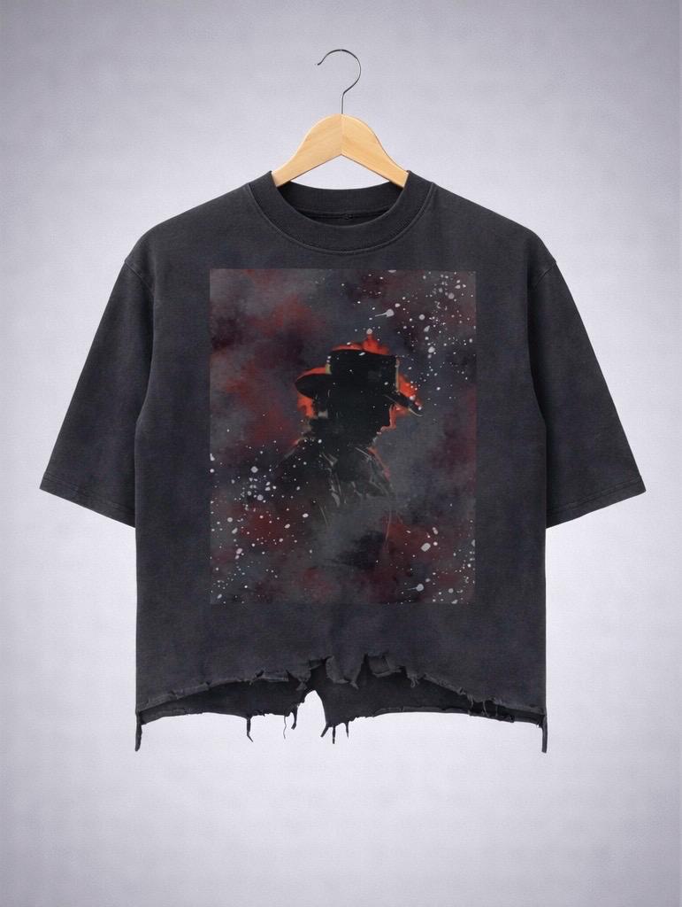 Vintage Cowboy Graphic Themed Distressed Hem T-Shirt