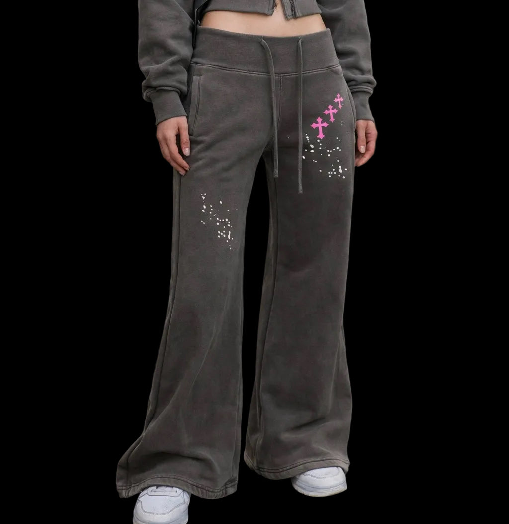 Vintage Washed Flared Fleece Pants
