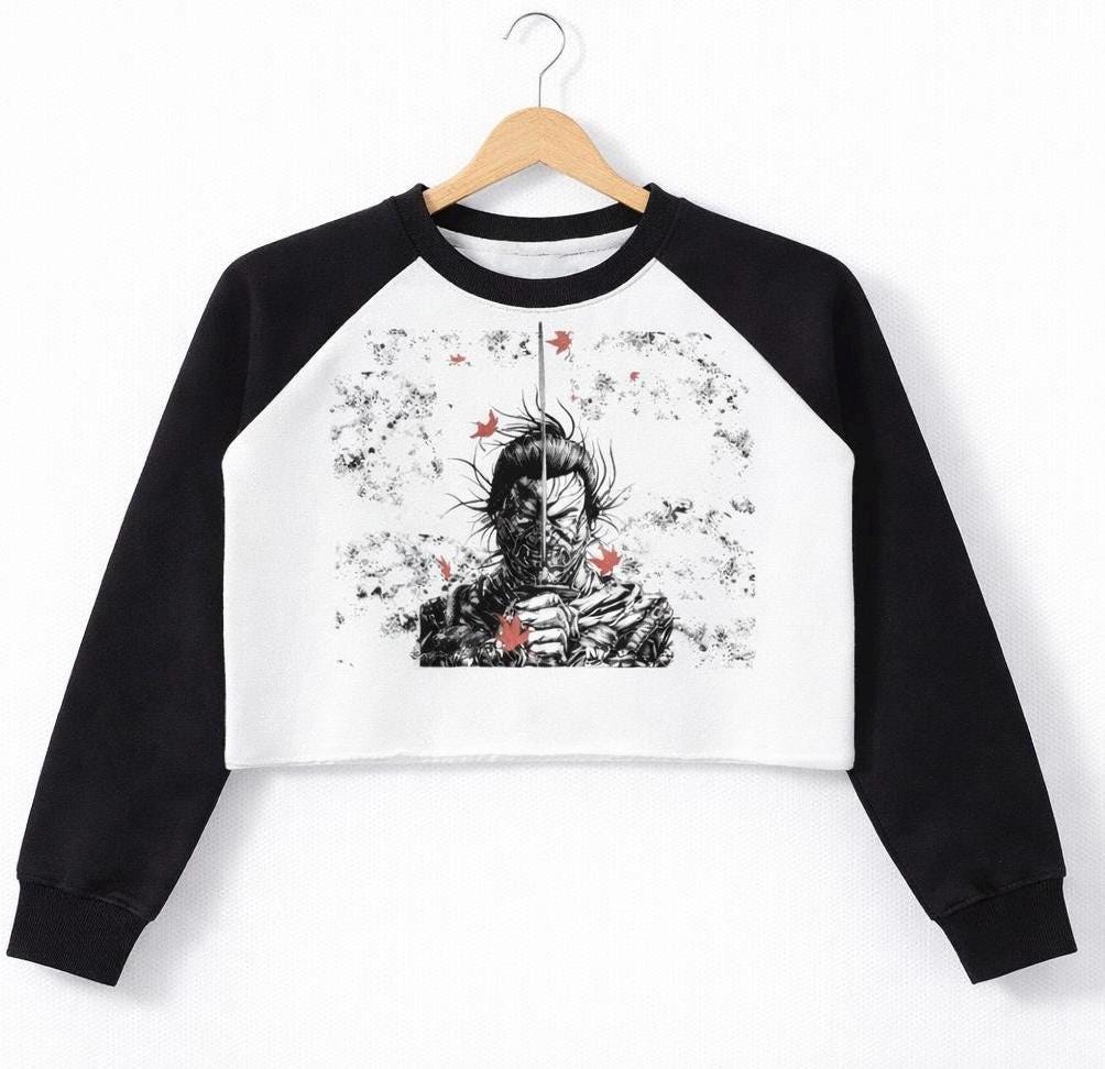Japanese Samurai Graphic Cropped Crewneck