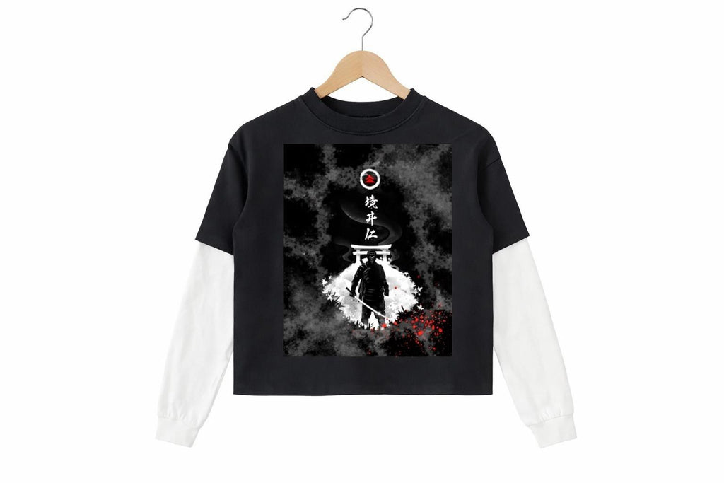 Samurai Japanese Graphic Long Sleeve, Dark Aesthetic