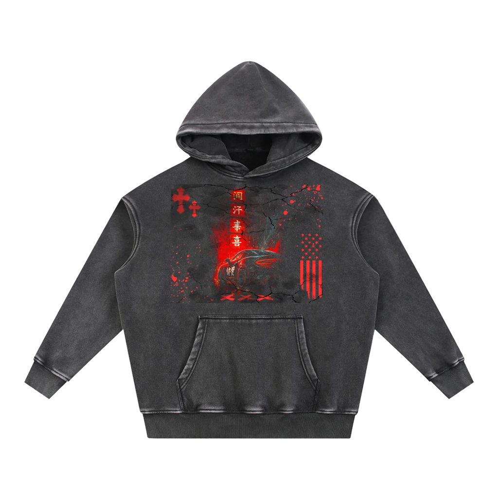 Oversized Vintage Hoodie – Distressed Heavyweight Pullover