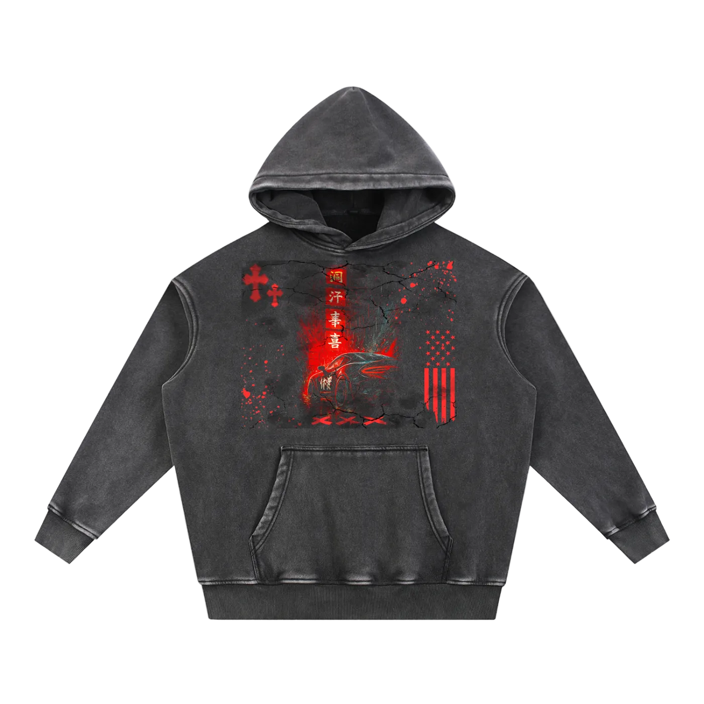 Oversized Vintage Hoodie – Distressed Heavyweight Pullover