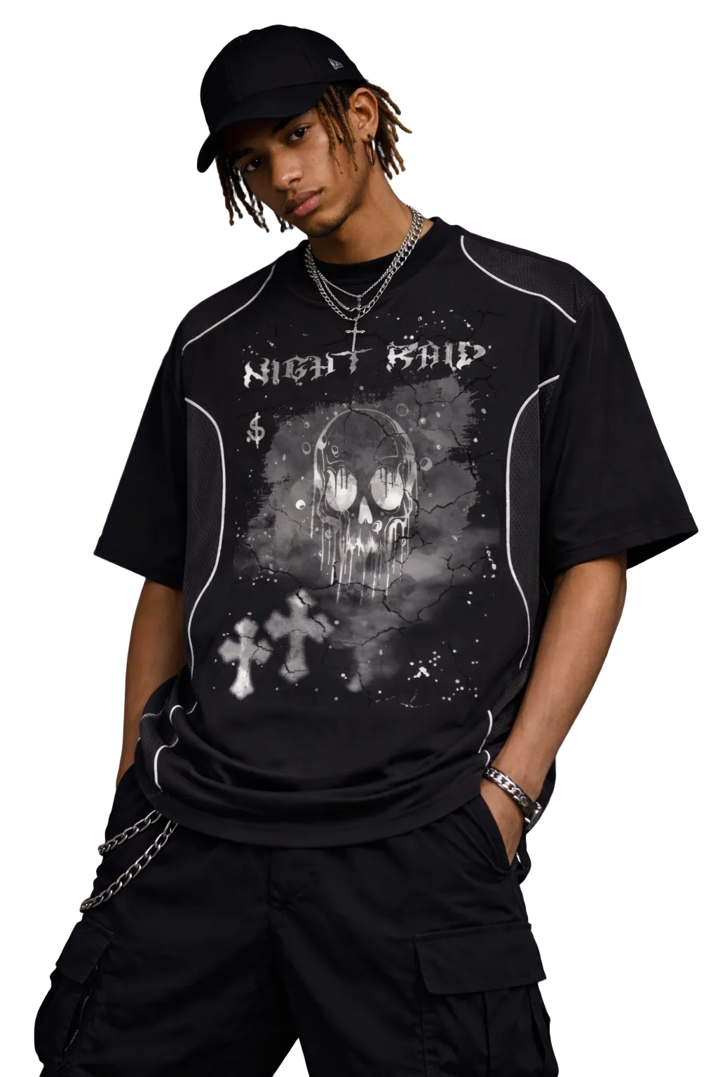 Skull Graphic Contrast Piped Panel T-Shirt